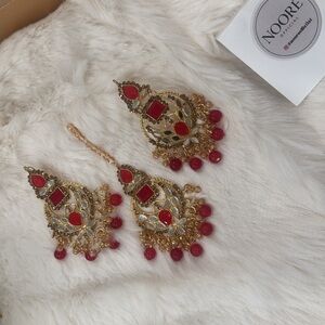 Headpiece Gold and Red Chandelier Earrings